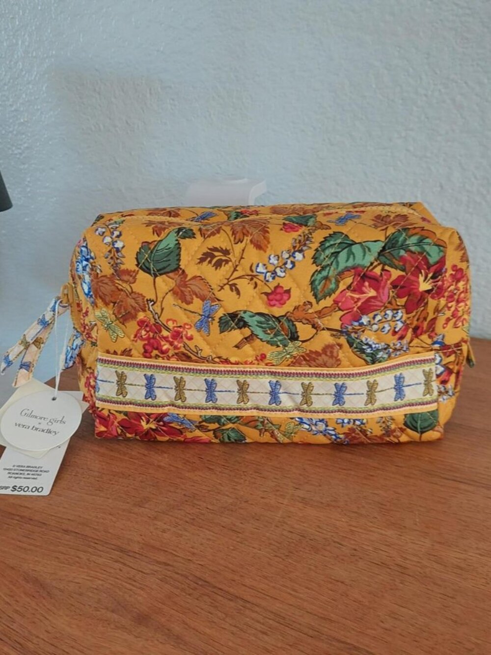 vera bradley gilmore girls yellow Yellow floral toiletry bag with red, blue, and